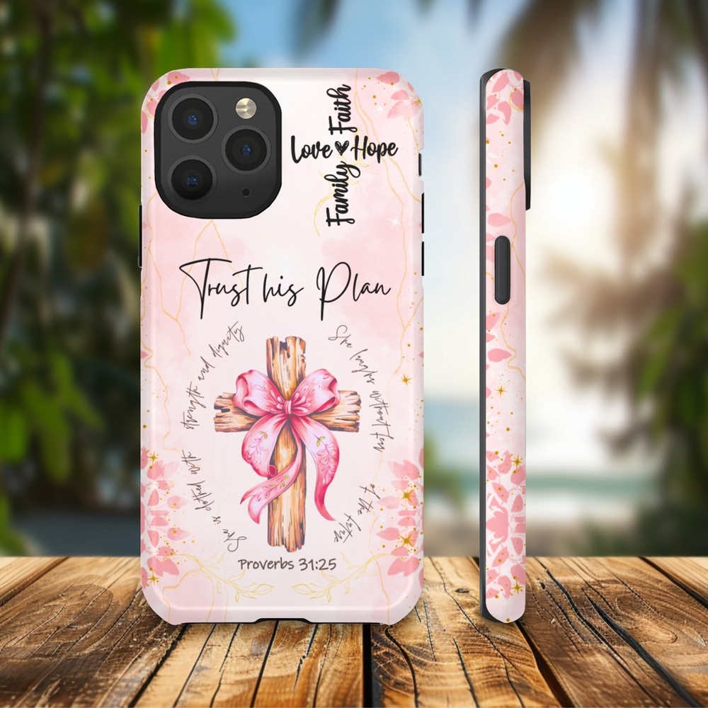Trust His Plan – Pink Floral‎ Cross Cell Phone Case